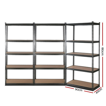 3x1.8M 5-Shelves Steel Warehouse Shelving Racking Garage Storage Rack Grey 2