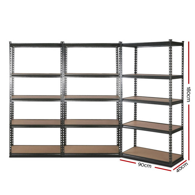 3x1.8M 5-Shelves Steel Warehouse Shelving Racking Garage Storage Rack Grey 2