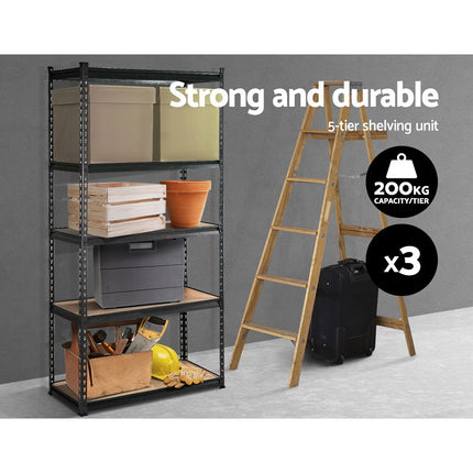 3x1.8M 5-Shelves Steel Warehouse Shelving Racking Garage Storage Rack Grey 3