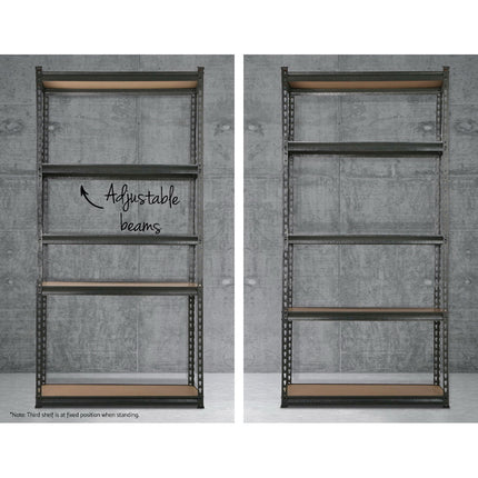 3x1.8M 5-Shelves Steel Warehouse Shelving Racking Garage Storage Rack Grey 5