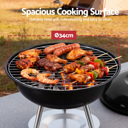 Grillz Charcoal BBQ Grill Portable with Lid for Camping Outdoor 4