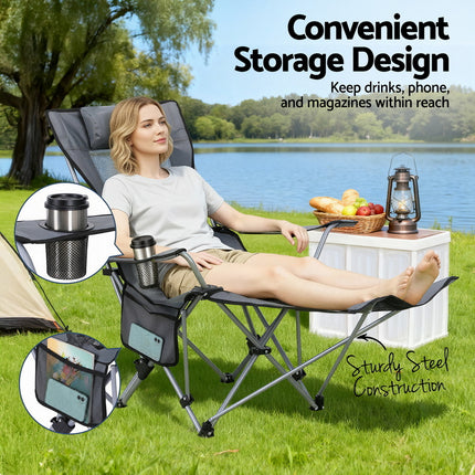 Weisshorn Camping Chair Adjustable Reclining Portable Outdoor Folding Chair Grey 7