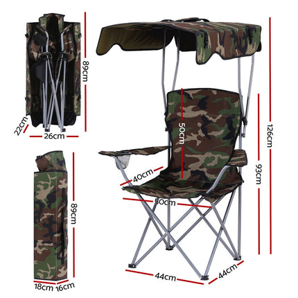 Weisshorn Camping Chair With Canopy Folding Outdoor Portable Seat Lightweight Beach Picnic Fishing Capacity 120KG Army Green 3