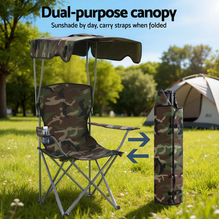 Weisshorn Camping Chair With Canopy Folding Outdoor Portable Seat Lightweight Beach Picnic Fishing Capacity 120KG Army Green 5