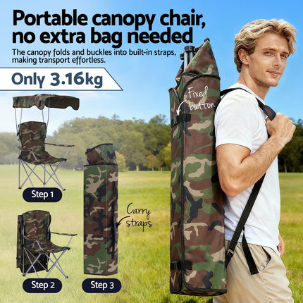 Weisshorn Camping Chair With Canopy Folding Outdoor Portable Seat Lightweight Beach Picnic Fishing Capacity 120KG Army Green 6