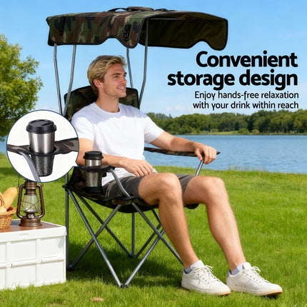 Weisshorn Camping Chair With Canopy Folding Outdoor Portable Seat Lightweight Beach Picnic Fishing Capacity 120KG Army Green 7