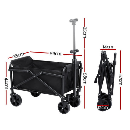 Gardeon Garden Cart Folding Trolley Camping Wagon Barrow Outdoor Beach Black 3