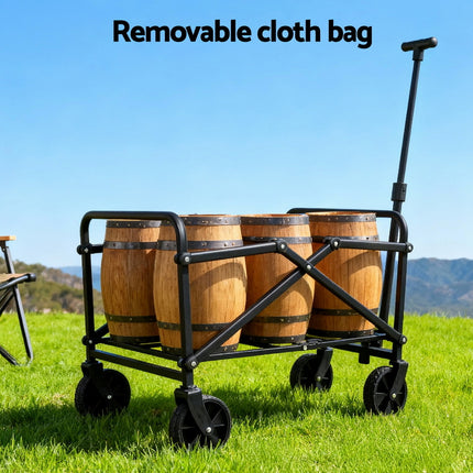 Gardeon Garden Cart Folding Trolley Camping Wagon Barrow Outdoor Beach Black 9