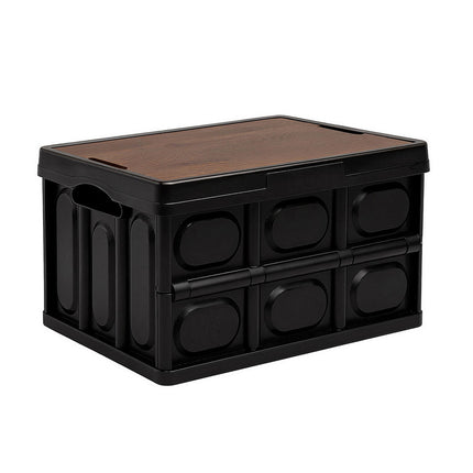 Gardeon Collapsible Outdoor Storage Box 50L Stackable Folding Camping Organizer Plywood Lid Black 2