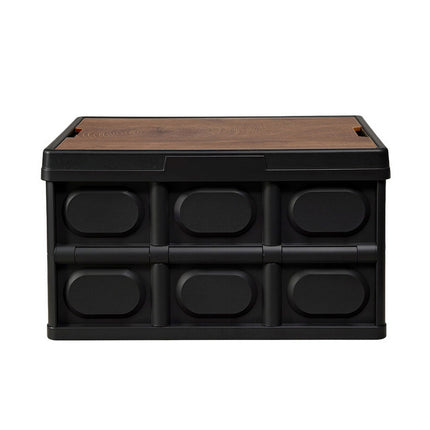 Gardeon Collapsible Outdoor Storage Box 50L Stackable Folding Camping Organizer Plywood Lid Black 4