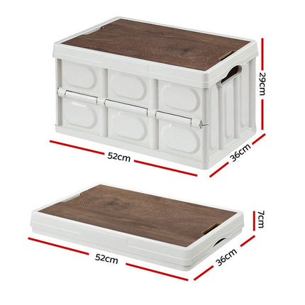 Gardeon Collapsible Outdoor Storage Box 50L Stackable Folding Camping Organizer Plywood Lid Beige 3