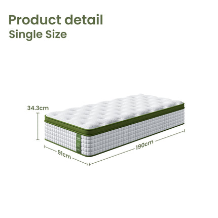 BedStory 34cm Single Latex Hybrid Mattress Medium Firm - 5 Zone Pocket Spring Bed for Pressure Relief Motion Isolation 2