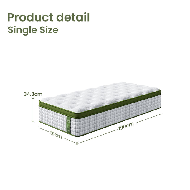 BedStory 34cm Single Latex Hybrid Mattress Medium Firm - 5 Zone Pocket Spring Bed for Pressure Relief Motion Isolation 2