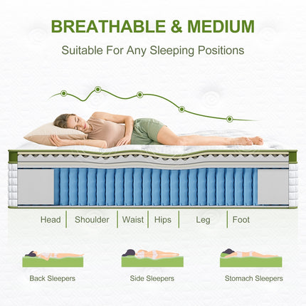BedStory 34cm Single Latex Hybrid Mattress Medium Firm - 5 Zone Pocket Spring Bed for Pressure Relief Motion Isolation 5