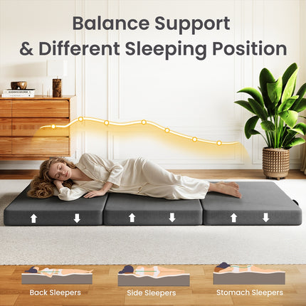 15cm Small Single BedStory 3-Fold Mattress Folding Foam Bed Washable Cover, 180x70cm 6