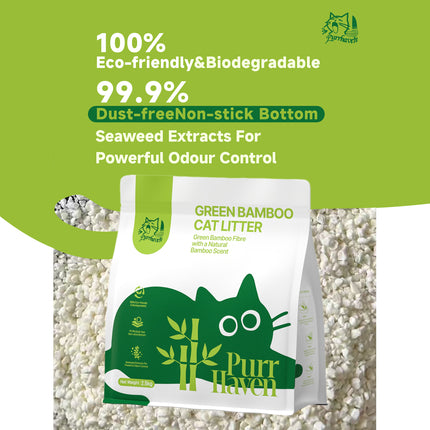 PurrHaven Bamboo Clumping Cat & Kitty Litter, 15kg (6 Pack),Dust Free,Natural Flusable,Easy to Clean,Odour Neutraliser,Rapid Liquid Absorption,Non-Toxic Formula 3