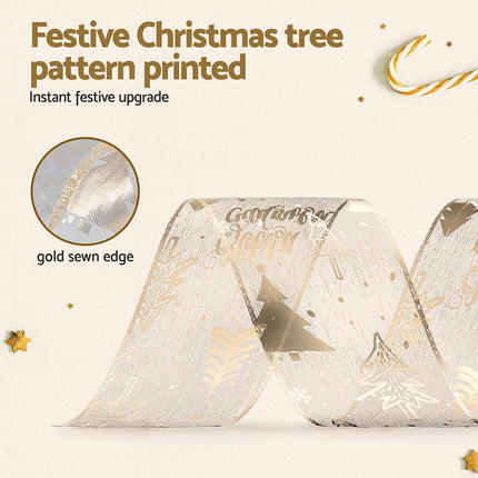 Jingle Jollys 20M Christmas Ribbon Roll Bow Printed Xmas Tree Decor Gift Gold 4