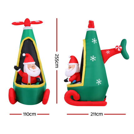 Jingle Jollys Christmas Inflatable Santa in Helicopter 2.55M Height LED Illuminated Decorations 2