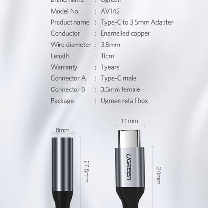 UGreen Type C to 3.5mm Female cable 10CM 30632 2