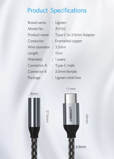 UGreen Type C to 3.5mm Female cable 10CM 30632 2