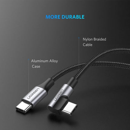 UGREEN USB-C to Angled USB 2.0 C M/M Round Cable Aluminum Shell Nickel Plating 2m (Gray Black) 50125 7